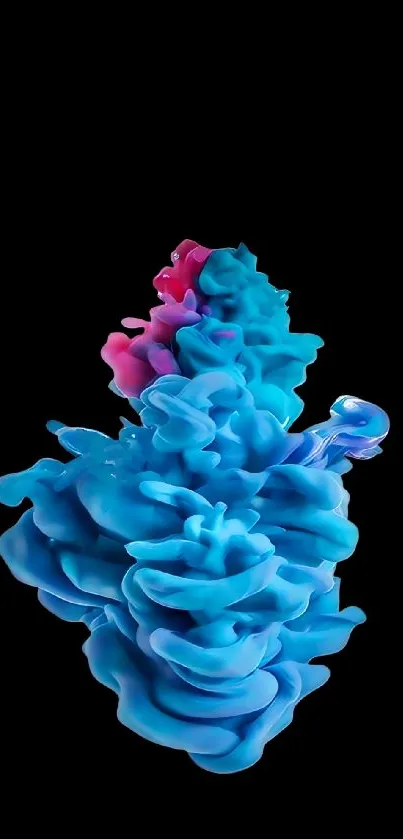 Vibrant blue and pink fluid abstract art on black background.