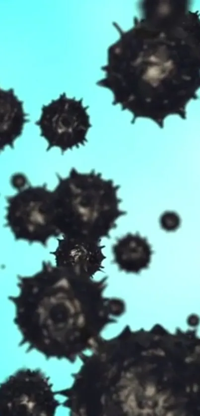 Abstract cyan wallpaper with spiky black shapes for mobile.