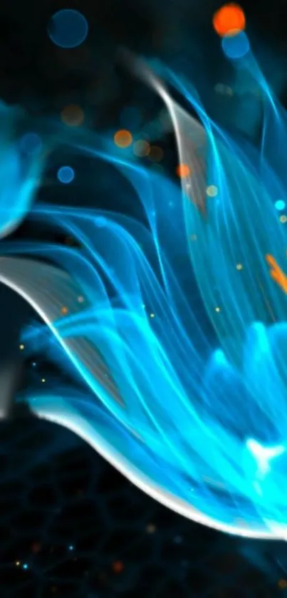 Abstract blue flower with vibrant colors and digital artistry.