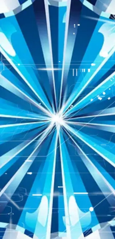 Colorful abstract blue rays wallpaper with starburst design.