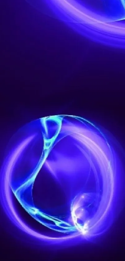 Vibrant blue abstract wallpaper with neon swirls.