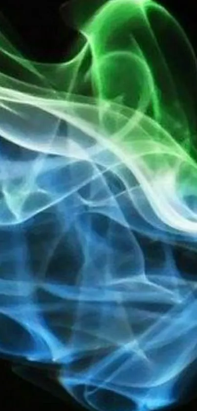 Vibrant blue and green smoke art wallpaper for mobile.