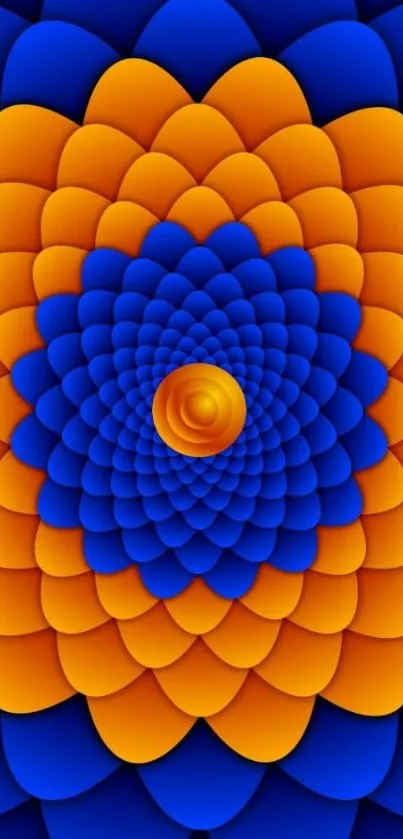 Abstract blue and orange 3D geometric wallpaper.