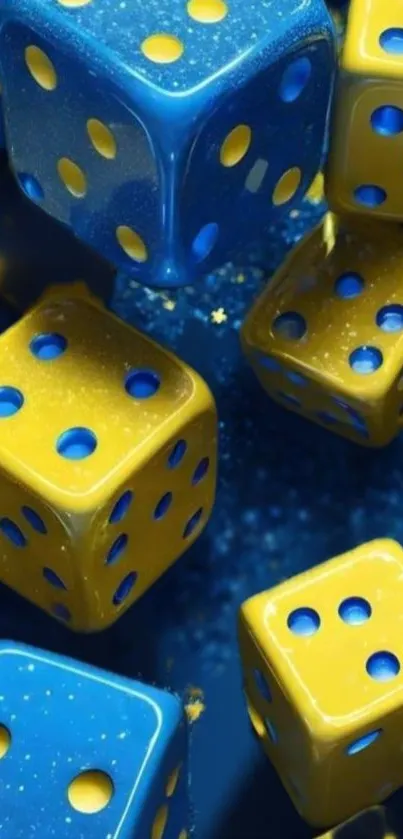 Blue and yellow dice mobile wallpaper with vibrant colors.