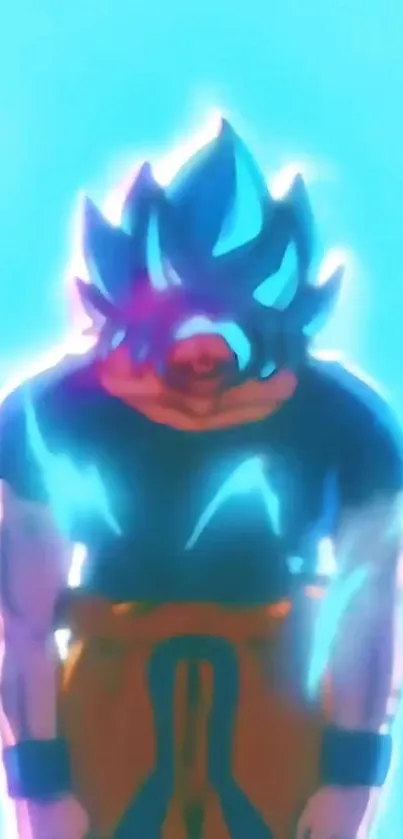 Blue glowing anime warrior with dynamic aura.