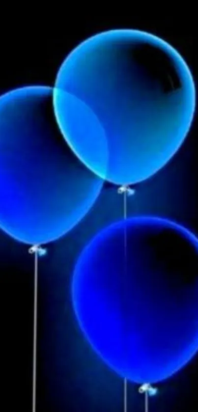 Three vibrant blue balloons on a black background.