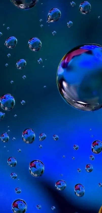 Vibrant blue bubbles floating on an azure background.