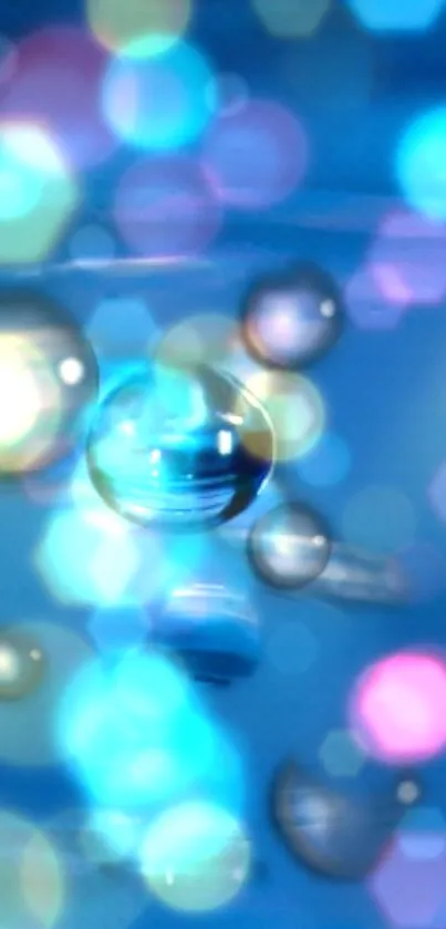 Vibrant blue bubble wallpaper with luminous bokeh effects.