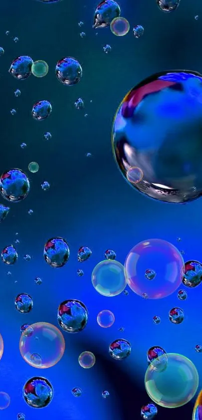 Vibrant blue mobile wallpaper with floating bubbles.