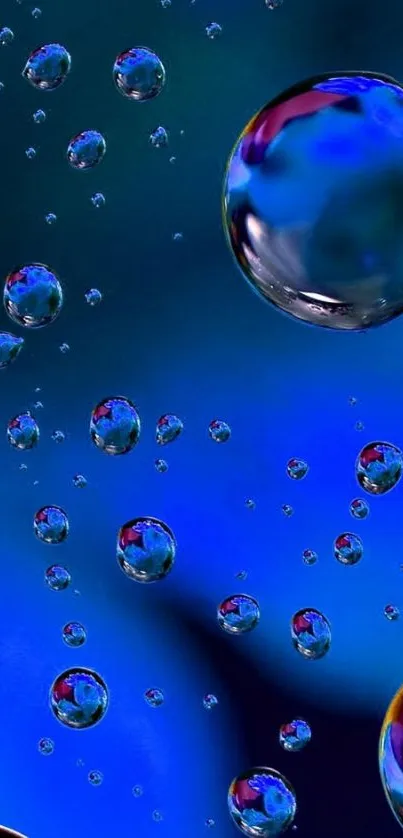 Vibrant blue wallpaper with reflective bubbles.