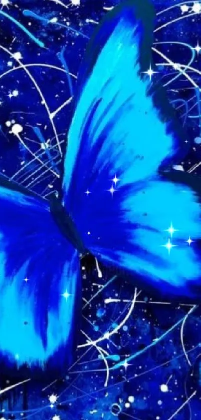 Dynamic blue butterfly abstract wallpaper with vivid colors.