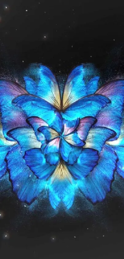 Blue butterfly art wallpaper for mobile.