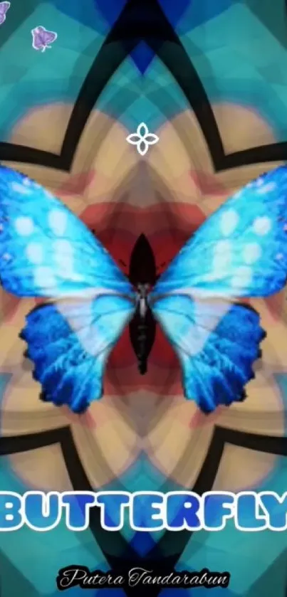 Vibrant blue butterfly with kaleidoscope design.