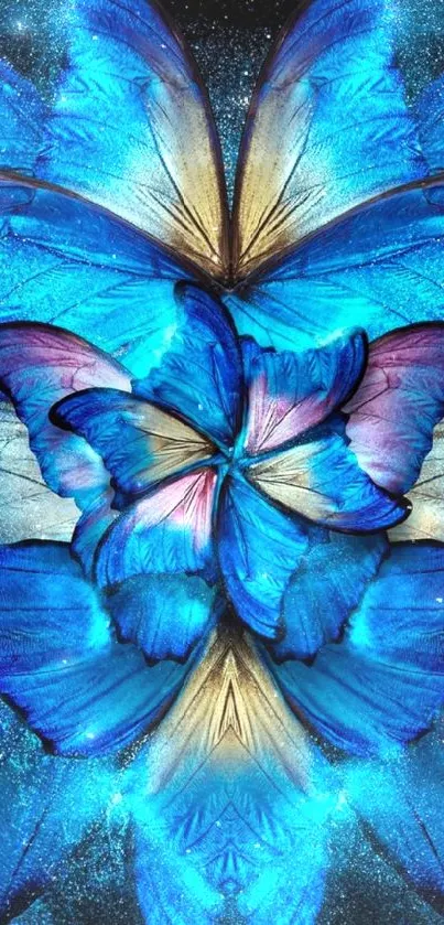 Vibrant cobalt blue butterfly wallpaper art.