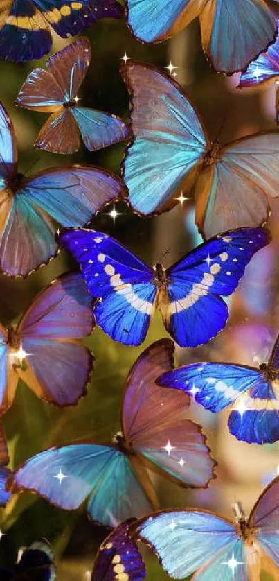 Vibrant blue butterflies creating a mesmerizing mobile wallpaper.