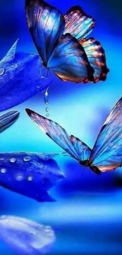 Blue butterfly on vivid background wallpaper.