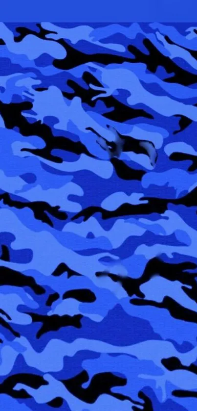 Vibrant blue camouflage phone wallpaper design.