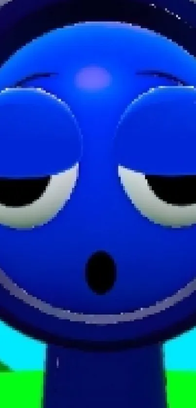 Vibrant blue cartoon face with expressive eyes.