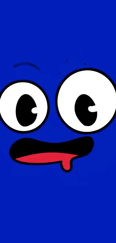 Vibrant blue cartoon face with bold eyes and a playful expression.