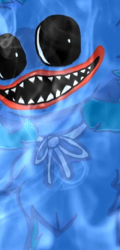 Blue character with big eyes vibrant background wallpaper.