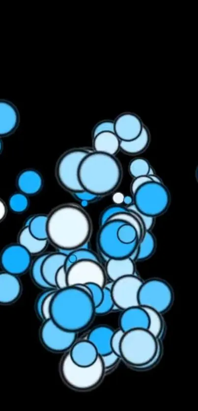 Abstract wallpaper with blue circles on black background.