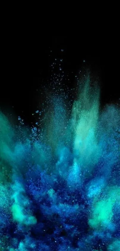 Vibrant blue and green color burst on black background.