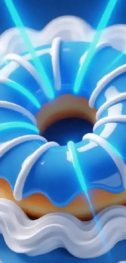 Vibrant blue donut digital art with abstract patterns.