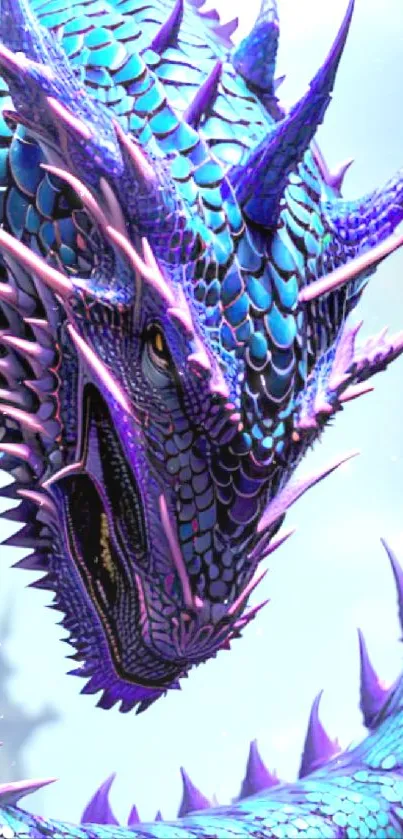 Vibrant blue dragon with intricate scales and striking color contrast.