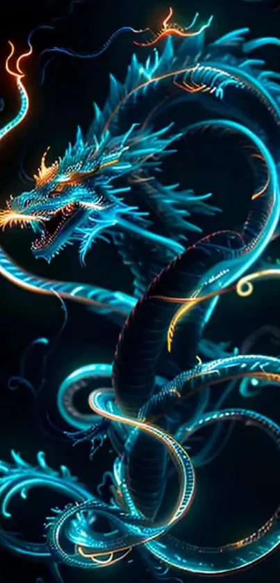 Vibrant blue dragon artwork glowing on mobile wallpaper.