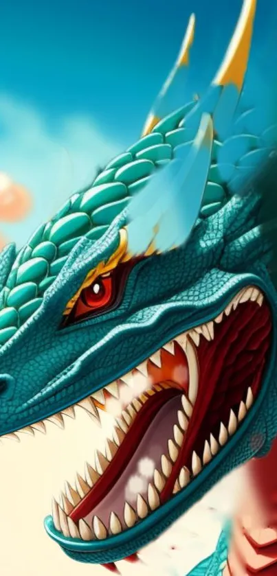 Detailed blue dragon with fierce expression and scales.