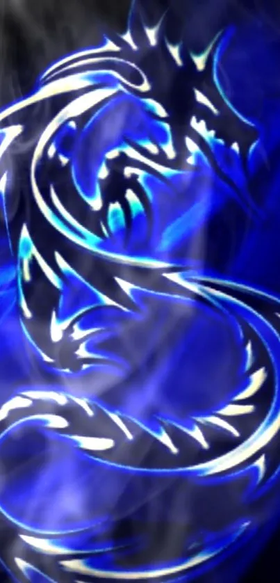 Vibrant blue dragon design with smoke effects on a phone wallpaper.