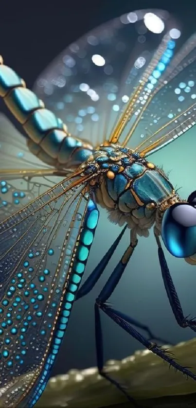 Vibrant blue dragonfly with detailed wings in 3D art.