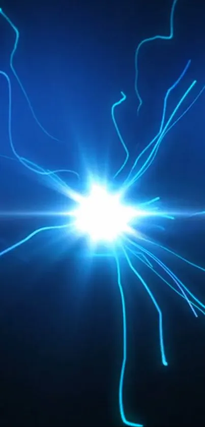 Luminous blue energy burst with dynamic lines on dark background.