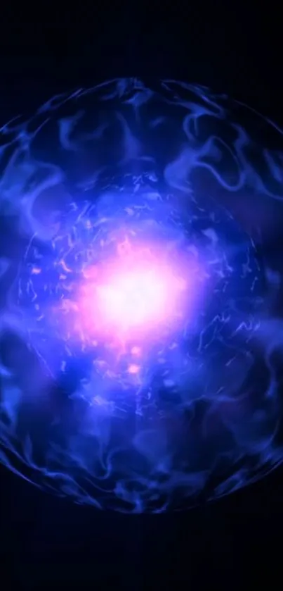 Vibrant blue energy sphere with glowing purple center.