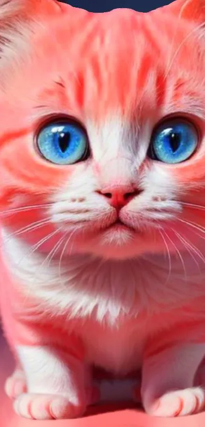 Cute blue-eyed cat with coral pink fur for mobile wallpaper.