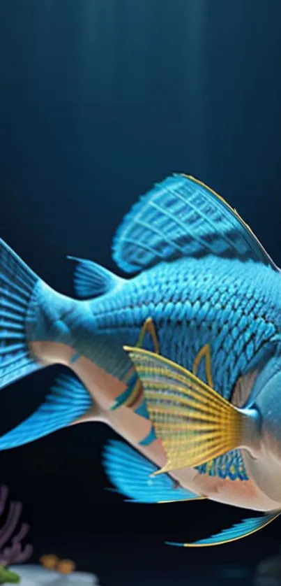 Vibrant blue fish swimming in ocean scene