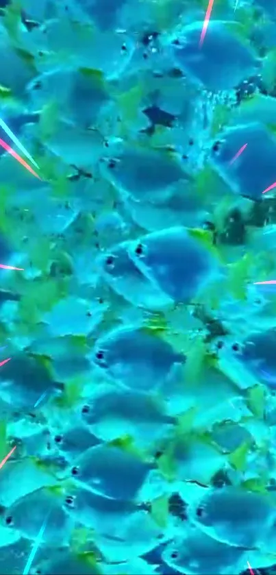 Vibrant blue fish with neon accents mobile wallpaper.