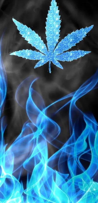 Blue flame design with glitter leaf accent.