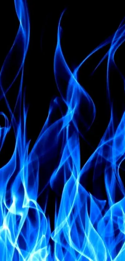 Vibrant blue flames mobile wallpaper with dark background.