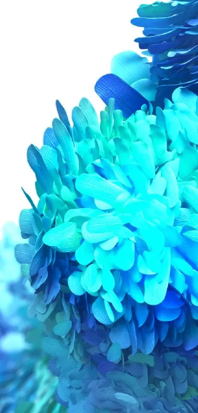 Vibrant blue and turquoise floral design with layered petals on a mobile wallpaper.