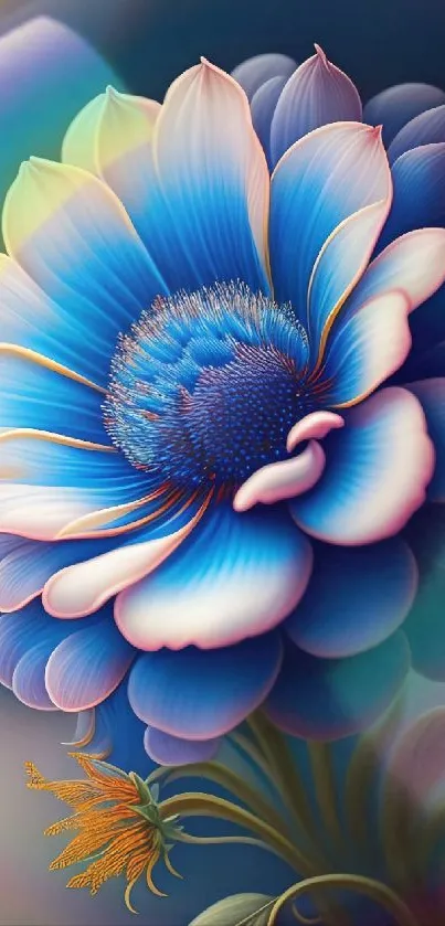 Vibrant blue flower with detailed petals on phone wallpaper.