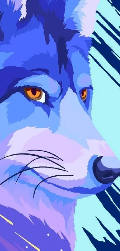 Colorful illustration of a blue fox with vibrant design elements.