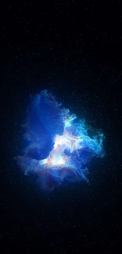 Blue galaxy wallpaper with cosmic nebula glowing in night sky.