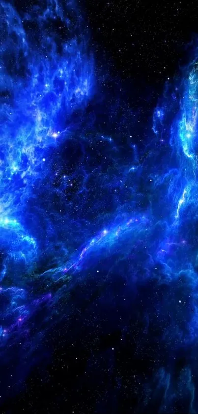 Blue galaxy wallpaper with a vibrant and cosmic space theme.