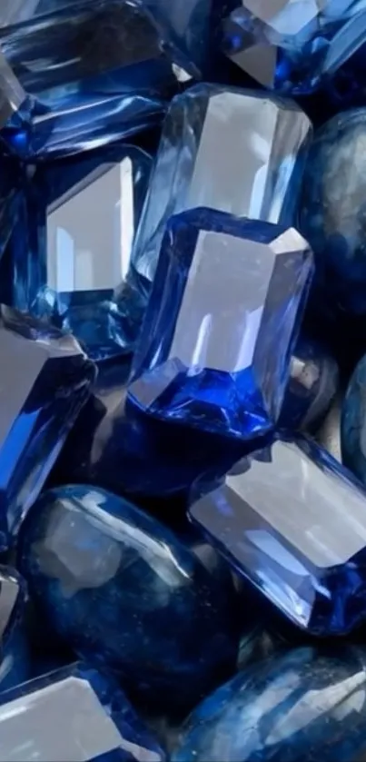 Close-up of vibrant blue gemstones arranged artistically.