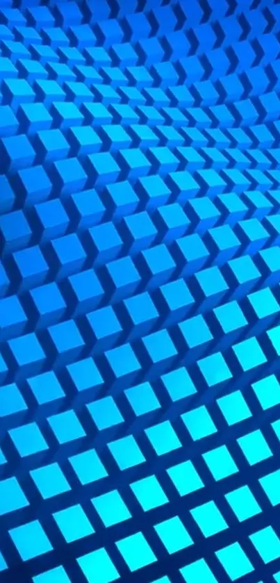 Vibrant blue wallpaper with geometric 3D cubes pattern.