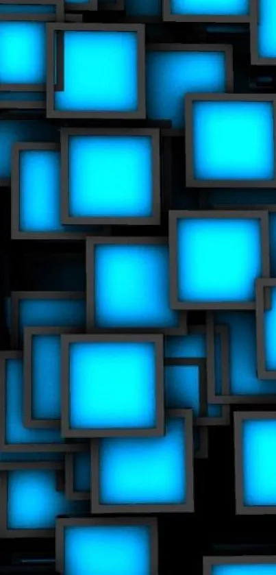 Dynamic wallpaper with vibrant blue geometric squares.