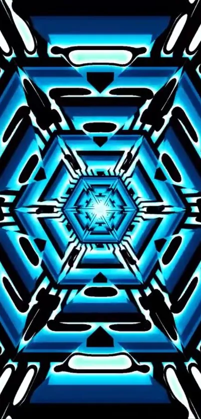 Vibrant blue geometric mobile phone wallpaper with hexagonal pattern.