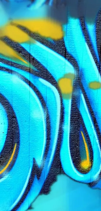 Vibrant blue graffiti art wallpaper with swirls and yellow accents.