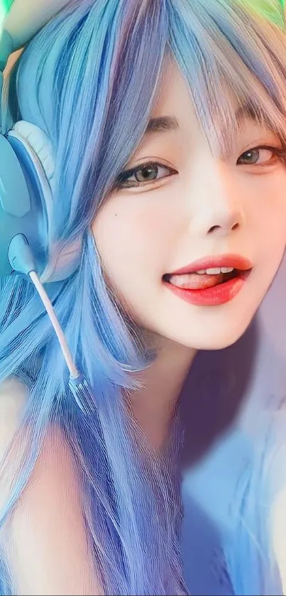 Anime girl with blue hair and headphones.